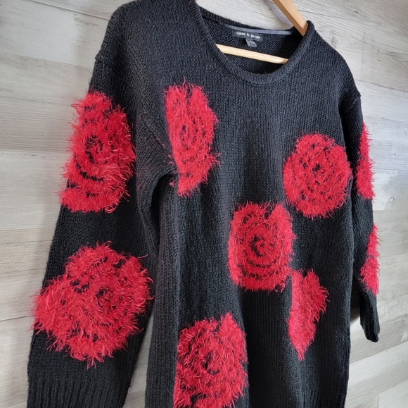 Cable & Guage Raised Rose Ribbed Knit Sweater Womens Size Small - Picture 7 of 16